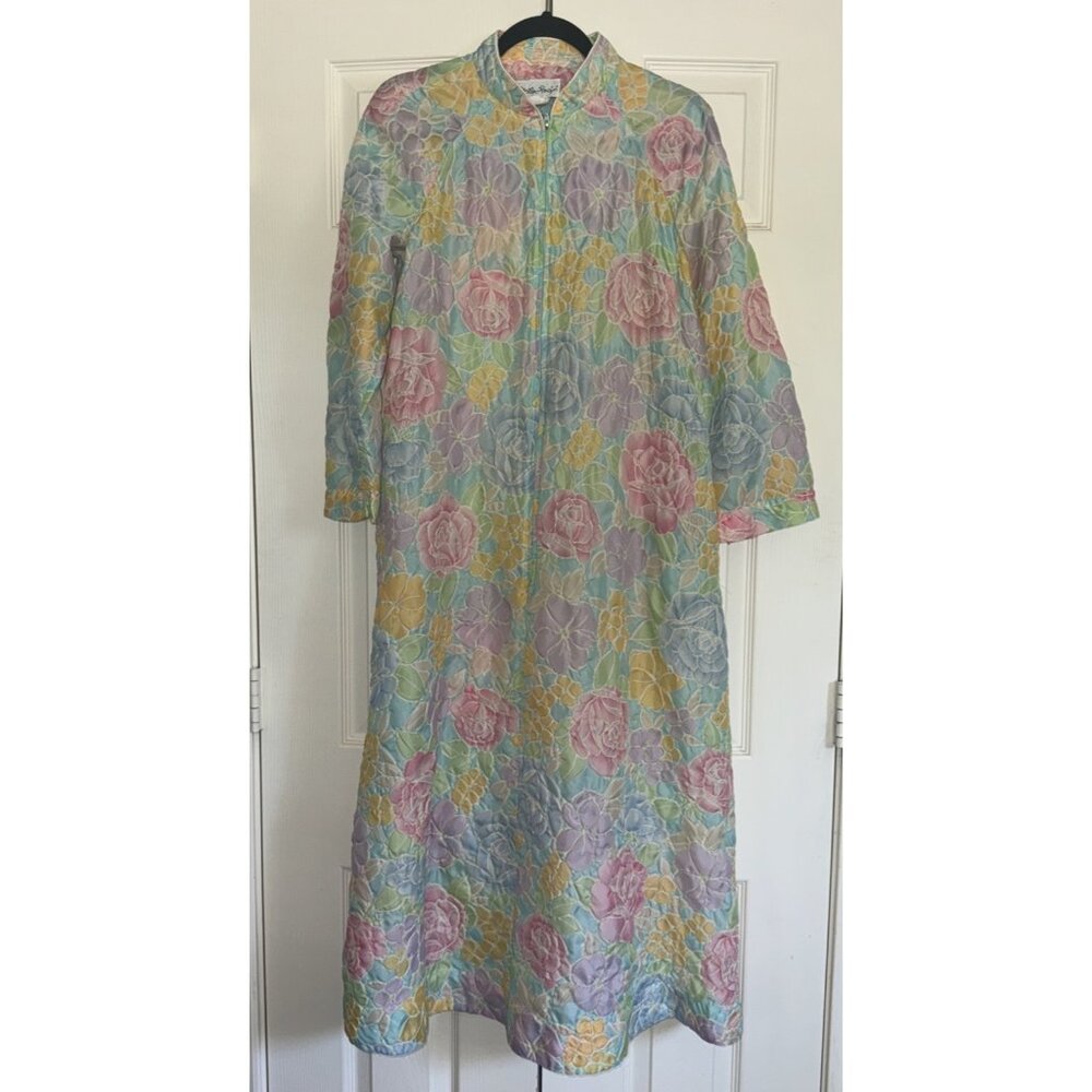 Vintage Stella Fagin House Robe Lounge Kimono Floral Womens S Front Zip 60's/70s